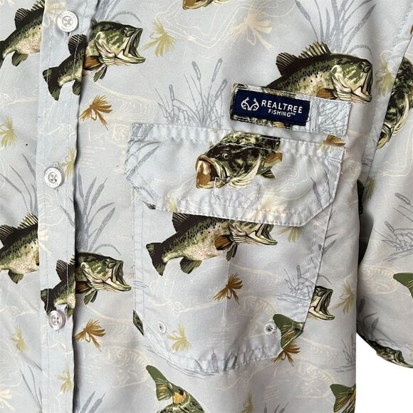 Realtree Fishing Men's Gray Fish Print Button-Up Shirt Size L - Picture 3 of 7